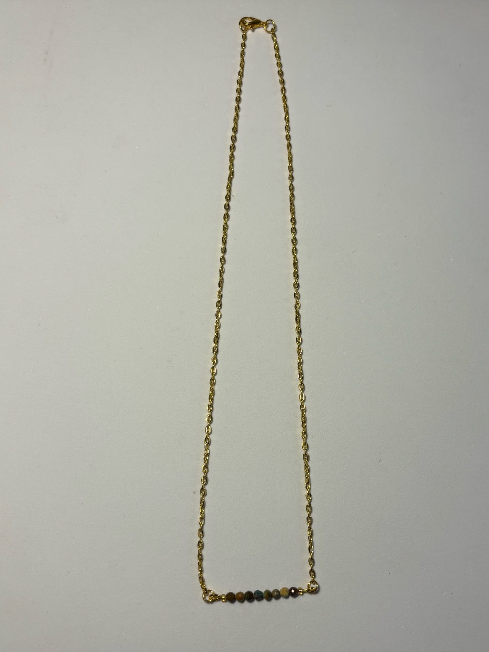 Hubei Turquoise Faceted Beaded Dainty Bar Gold Toned Necklace